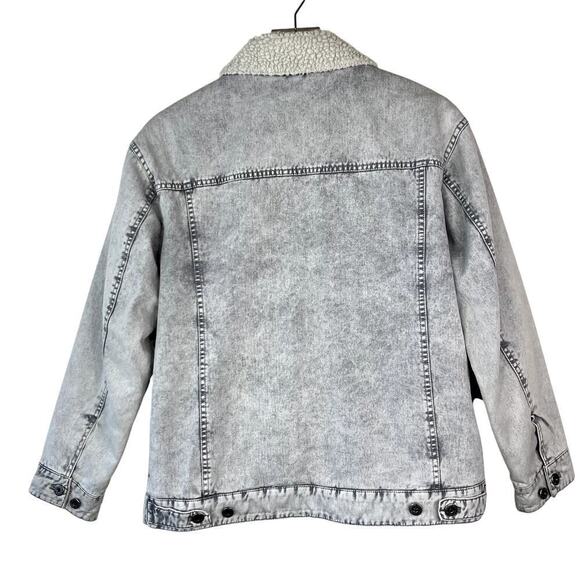 Levi's Washed Cotton Sherpa Trucker Jacket Oversized SMALL Acid Wash Gray - Picture 9 of 9